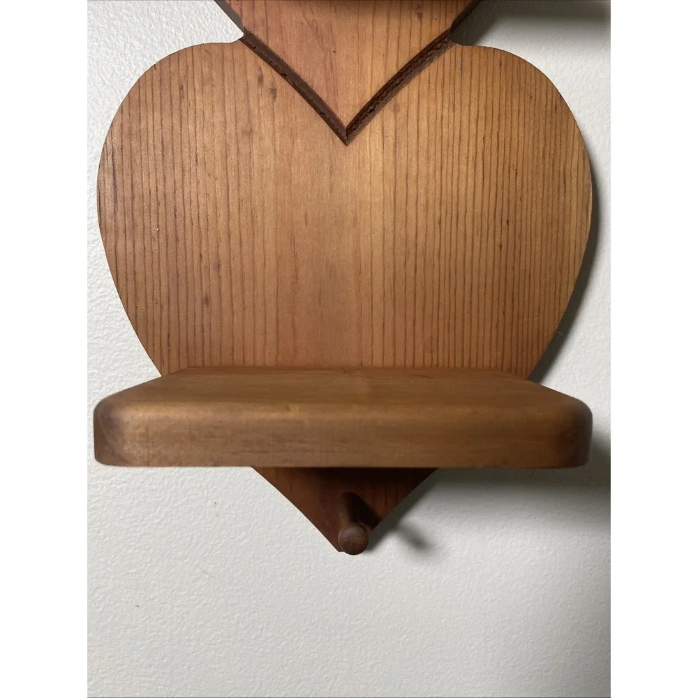Vintage 3 Tier Wooden Heart Shape Shelf with Peg Cottagecore Grandma Country